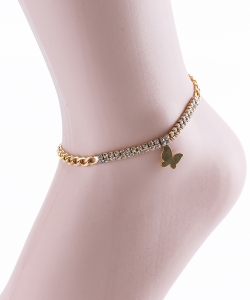 Butterfly Rhinestone Chain Anklet AN320030 GOLD